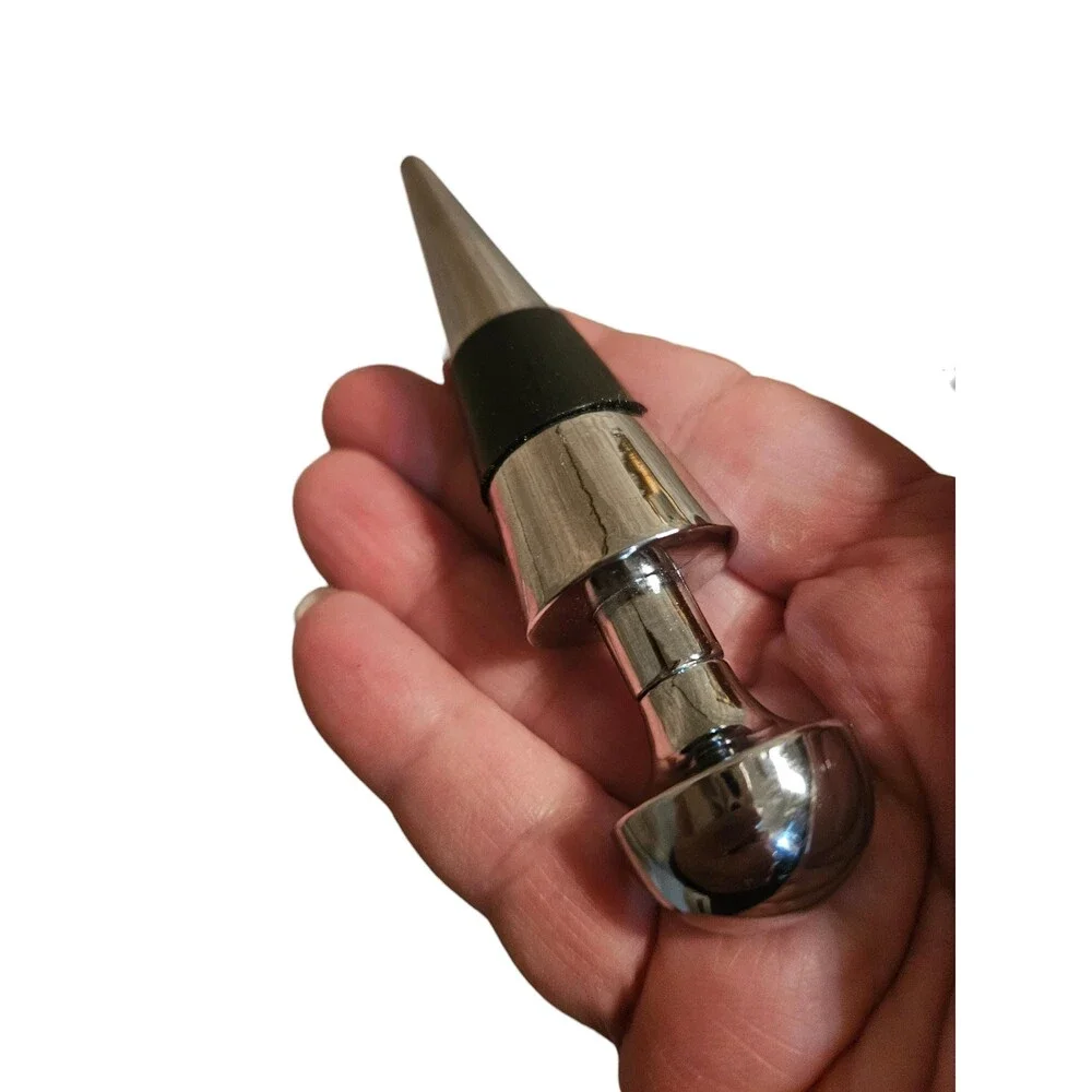 Vintage Sleek Silver Tone Tapered Wine Bottle Stopper - 4